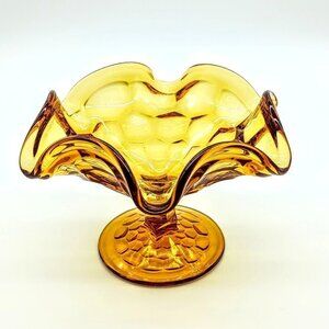 Vintage Viking Amber Glass Fluted Pedestal Compote Dish